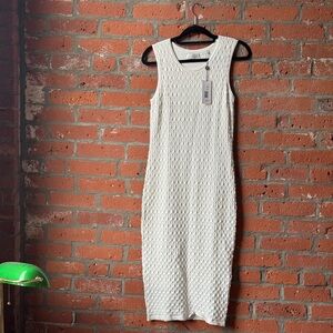 Elie Tahari Textured Cream Midi Dress